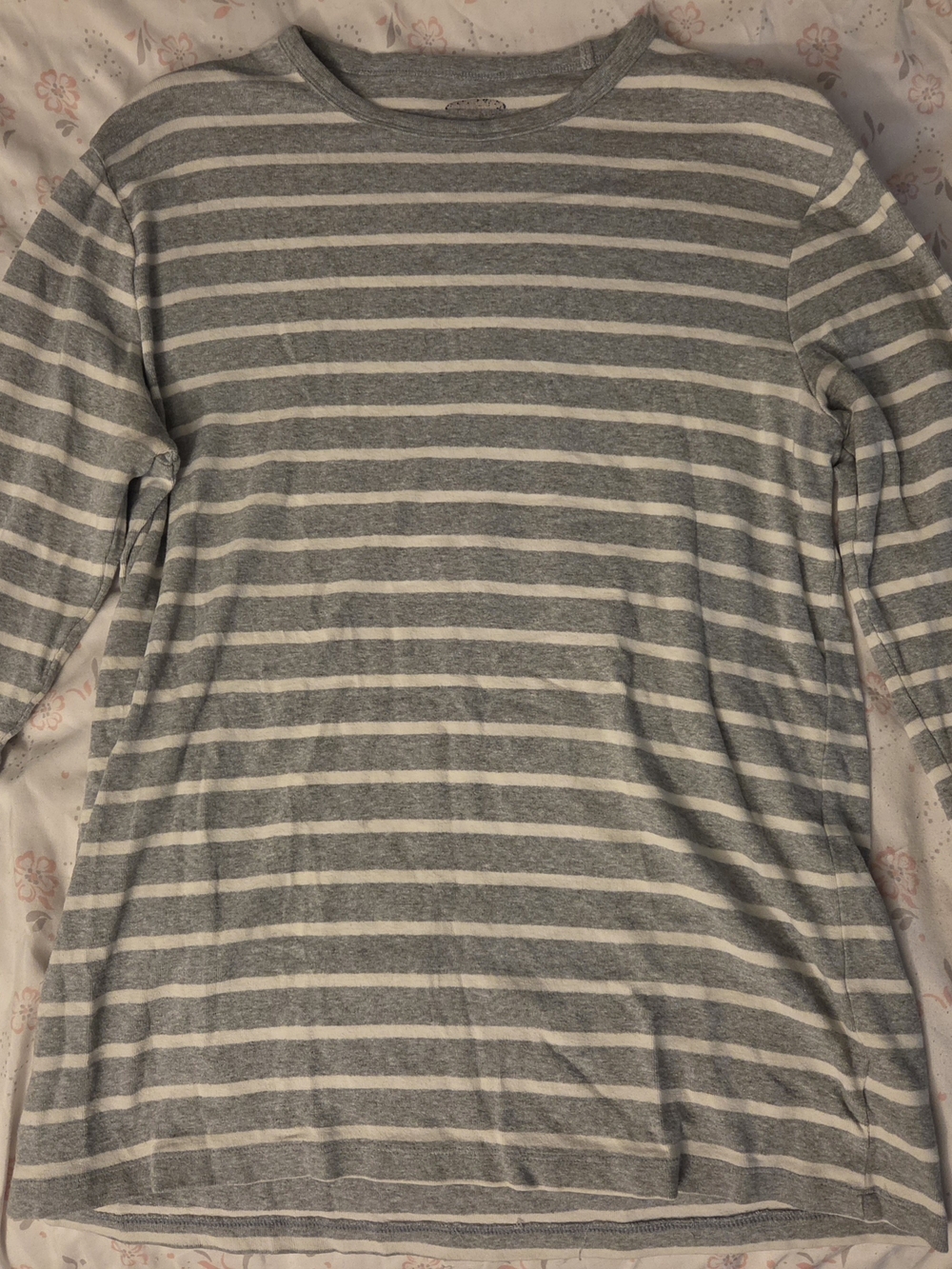 Old Navy Gray and White Striped Long-Sleeve Shirt
